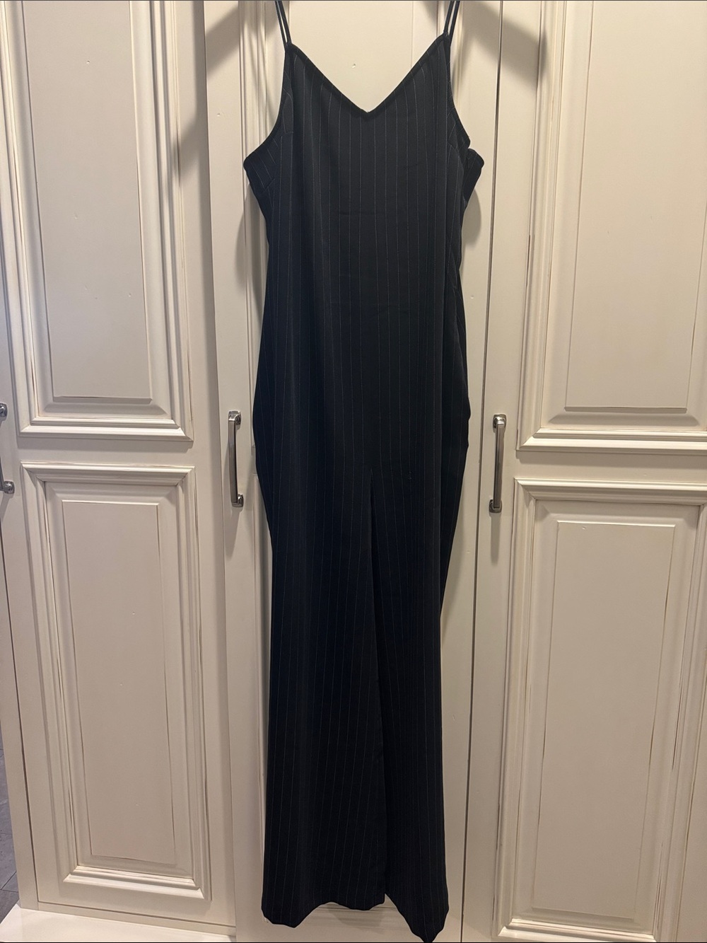 Black Pinstripe Jumpsuit - Women